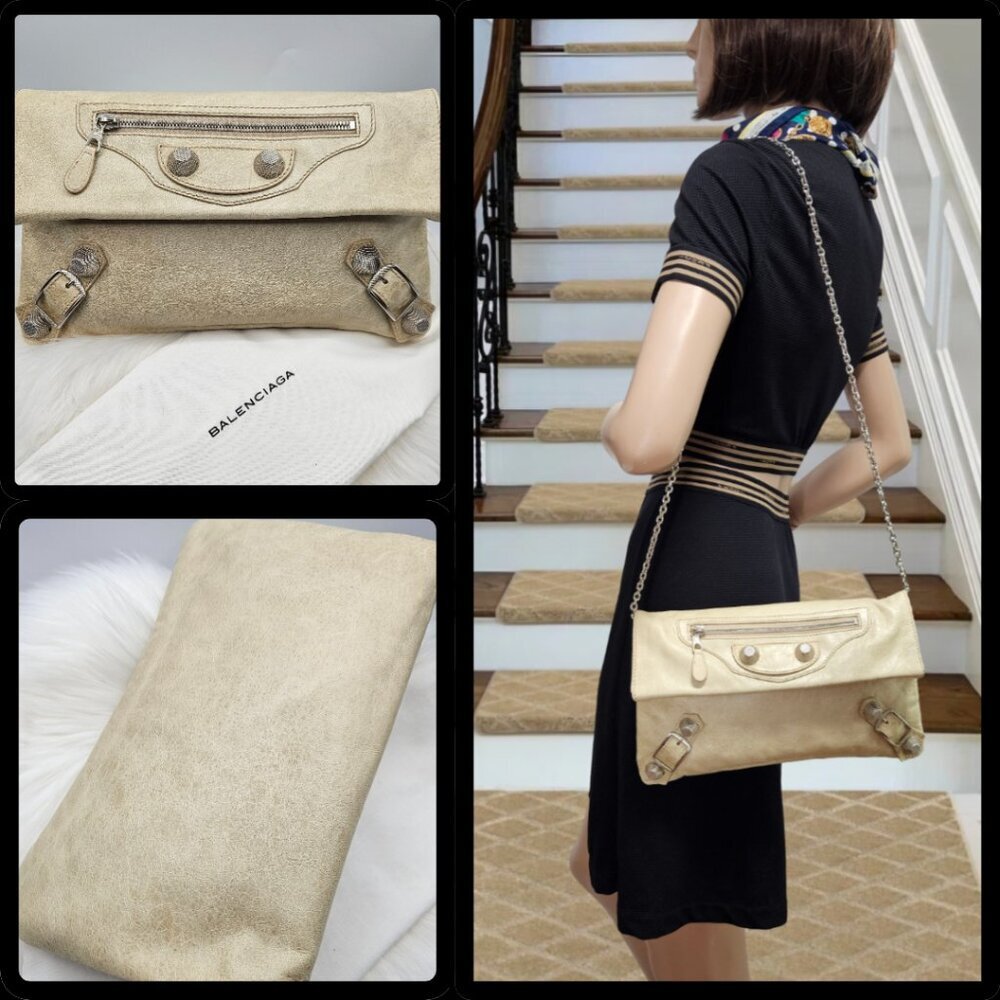 Balenciaga  Neutral Beige Leather Clutch